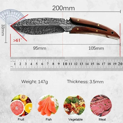 Professional Pocket Knife - Stainless Steel Boning Butcher Knife with Sheath, Feather Pattern Forged Meat Cleaver