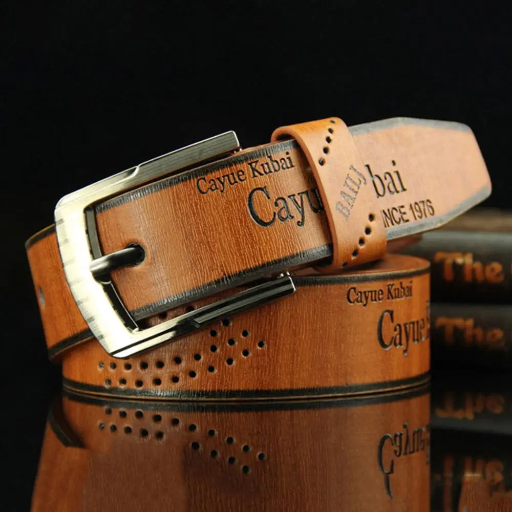 Men's Ratchet Leather Belt – Adjustable Strap with Free Buckle Replacement for Cowboy Style