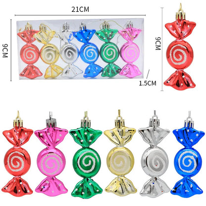 6PCS Christmas Candy Cane & Lollipop Hanging Ornaments – Festive Tree Pendants for Home Holiday Decor
