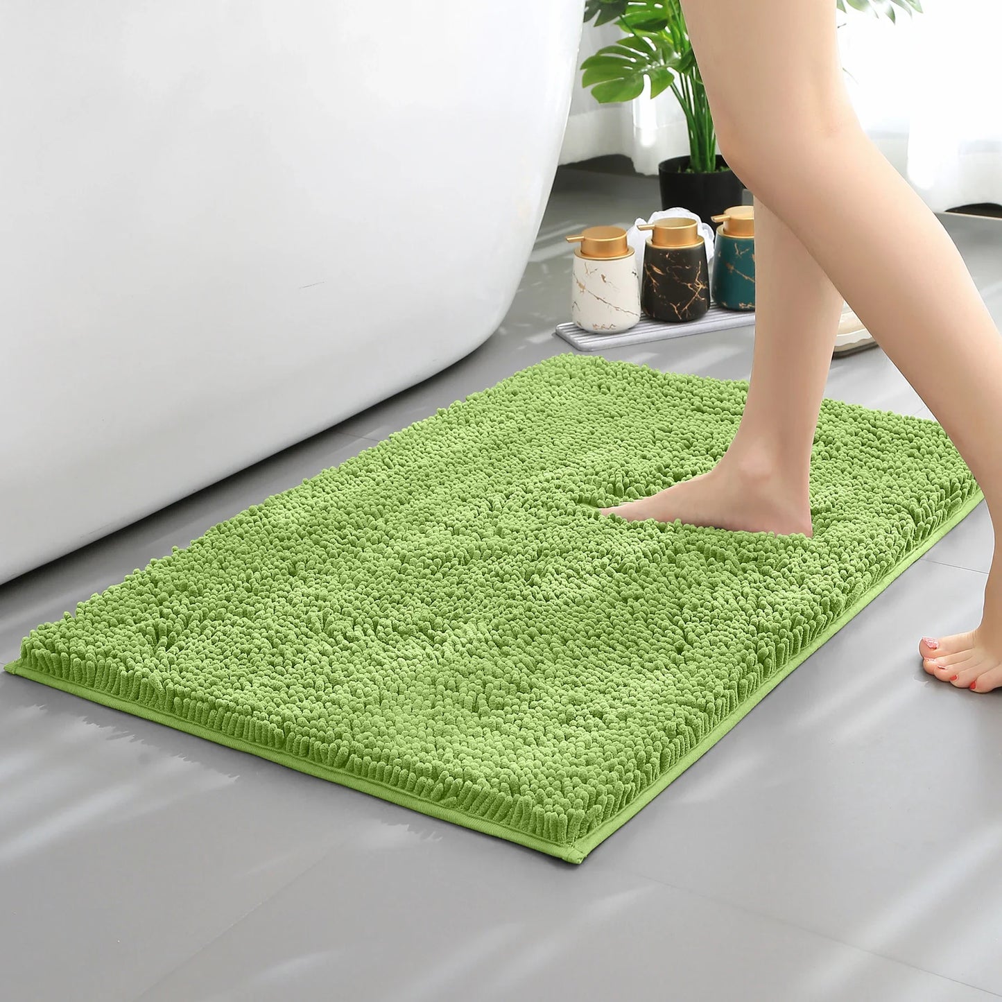 Chenille Long-Haired Bath Mat – Absorbent Bathroom Floor Mat for Tub, Living Room, and Entrance Foot Pad