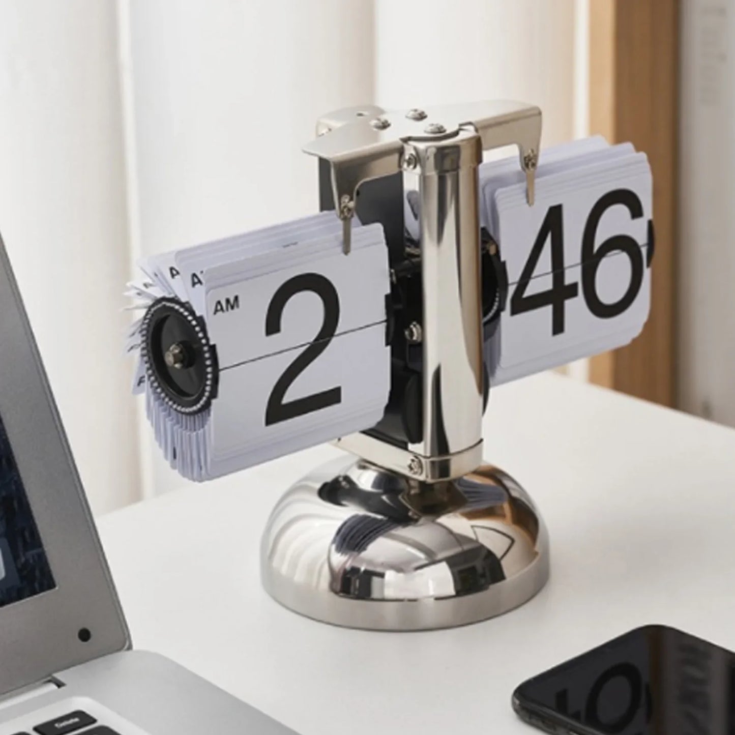 Digital Down Clock – Retro Minimalist Single Foot Mechanical Auto Desk Clock for Home & Living Room