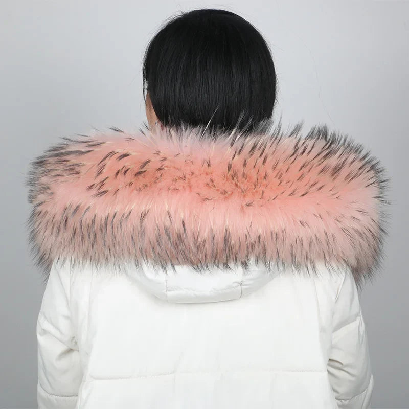 Natural Raccoon & Fox Fur Scarf – Luxury Women’s Winter Fur Collar and Hood Trim for Coats & Jackets