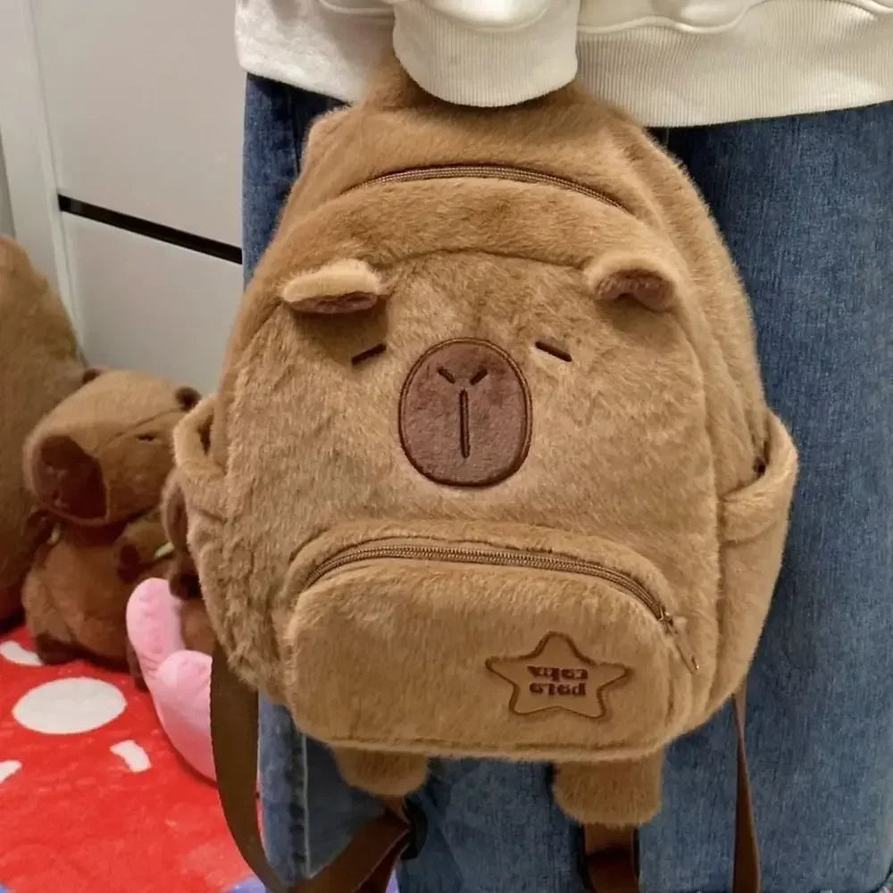 Kawaii Capybara Plush Backpack – Women’s Cartoon Crossbody & Large Capacity Tote Bag