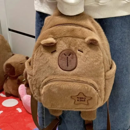 Kawaii Capybara Plush Backpack – Women’s Cartoon Crossbody & Large Capacity Tote Bag