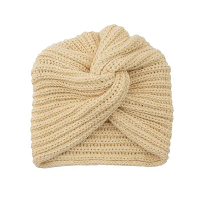 Women's Knitted Turban Hat - Bohemian Cashmere Cross Wrap Indian Wool Bonnet Cap