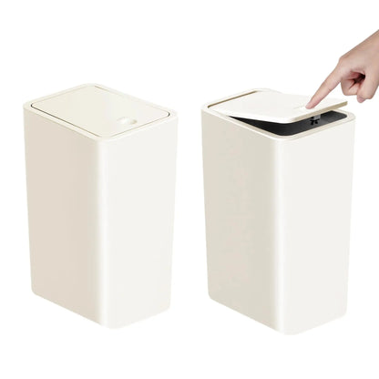 10L Bathroom Trash Can with Press Top Lid – Small Plastic Garbage Bin for Toilet, Bedroom & Living Room