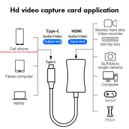 HDMI Adapter 4K Video Capture Card - DSLR Camera Transmission to Mobile Screen and Monitor, Ideal for Vloggers, YouTubers, and Filmmakers