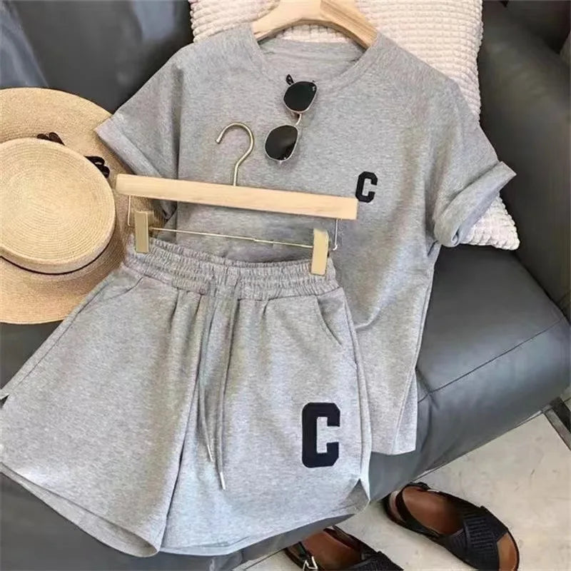 Women’s 2-Piece Summer Lounge Set – Loose Fit Short Sleeve T-Shirt & Casual Shorts Pajama Set, Letter Print Sports Outfit Plus Size
