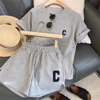 Women’s 2-Piece Summer Lounge Set – Loose Fit Short Sleeve T-Shirt & Casual Shorts Pajama Set, Letter Print Sports Outfit Plus Size
