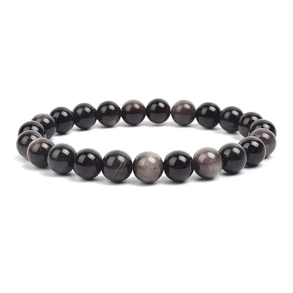 Natural Stone Bead Bracelet - Amethyst Crystal Quartz Aquamarine Jade Agate Elastic Bangle Jewelry for Women & Men