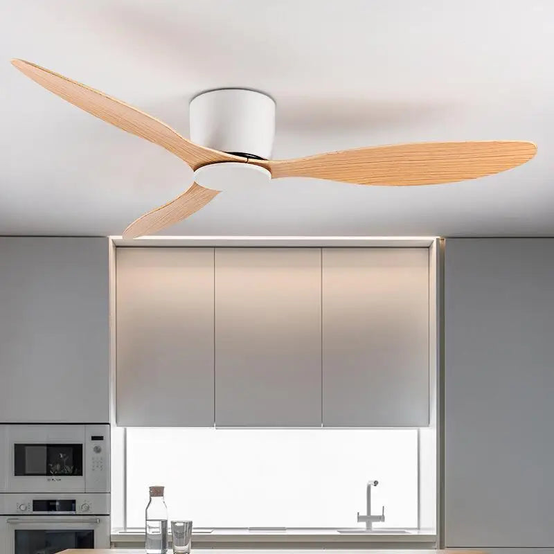 42-52 Inch Ceiling Fans with DC Motor — Remote Control Low Floor Cooling Fans, No Light, White Wood & Black Options