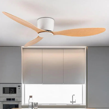 42-52 Inch Ceiling Fans with DC Motor — Remote Control Low Floor Cooling Fans, No Light, White Wood & Black Options