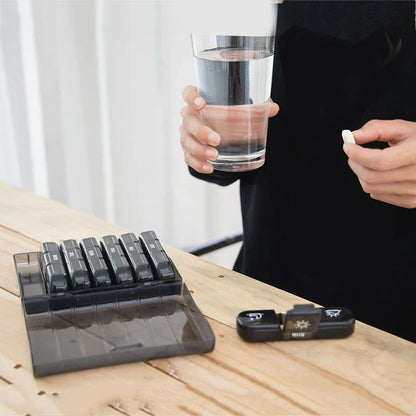 Weekly Pill Organizer – 21/3 Grid Black Plastic Medicine Storage Box, Portable Pill Case