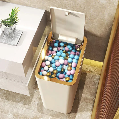 10L Odor-Proof Trash Can — One-Touch Modern Plastic Bin for Bathroom & Kitchen, Leakproof & Space-Saving Design