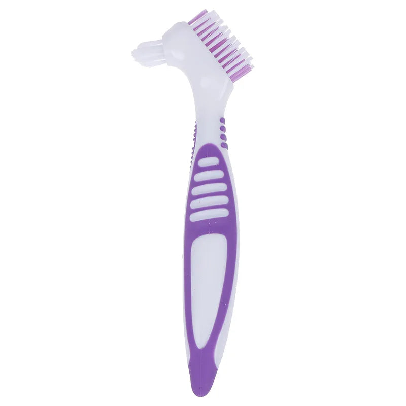 Denture Cleaning Brush - Soft Multi-Layer Bristle False Teeth Brush with Non-Slip Rubber Handle