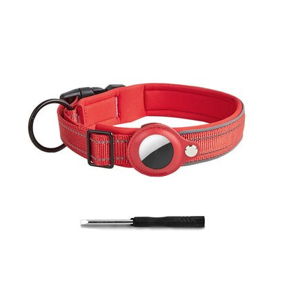 Reflective Heavy-Duty Dog Collar with Adjustable AirTag Holder — For Small, Medium & Large Dogs