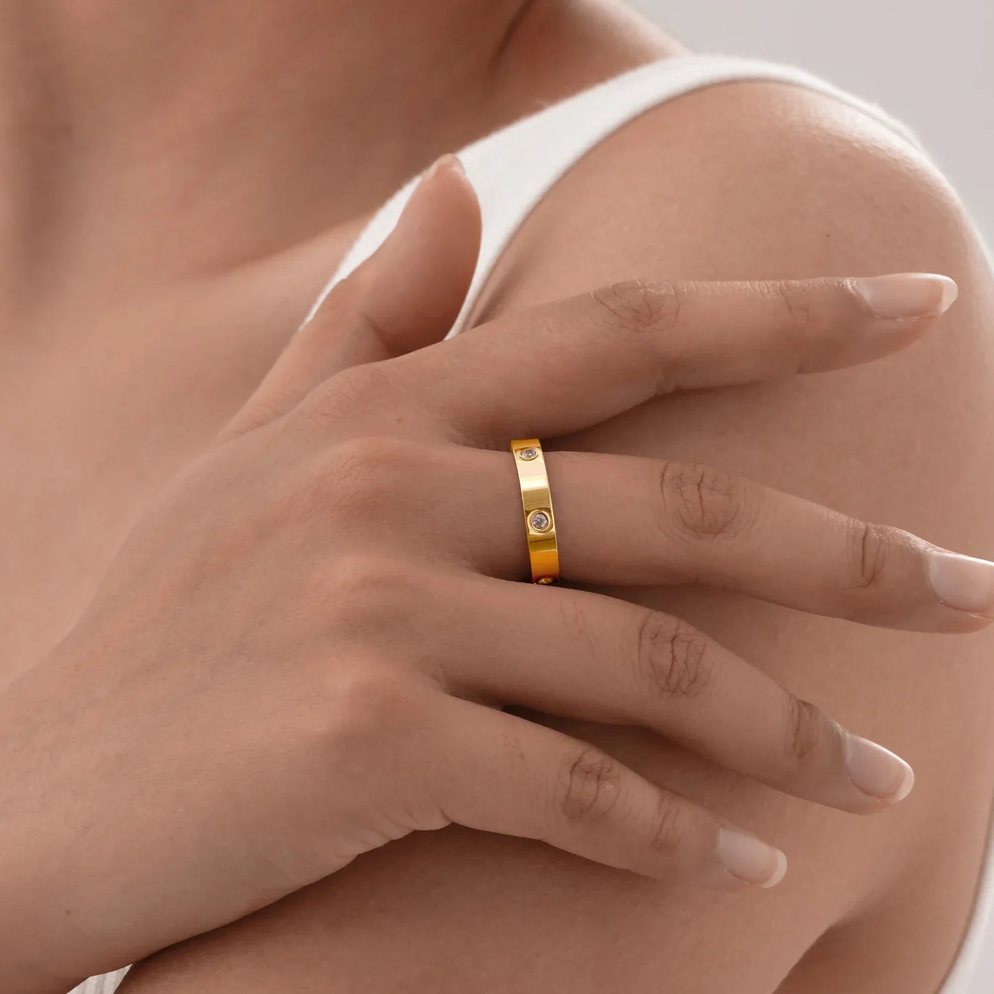 Gold-Plated Cubic Zirconia Love Ring — Promise & Wedding Band for Women