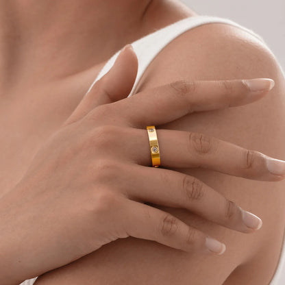 Gold-Plated Cubic Zirconia Love Ring — Promise & Wedding Band for Women