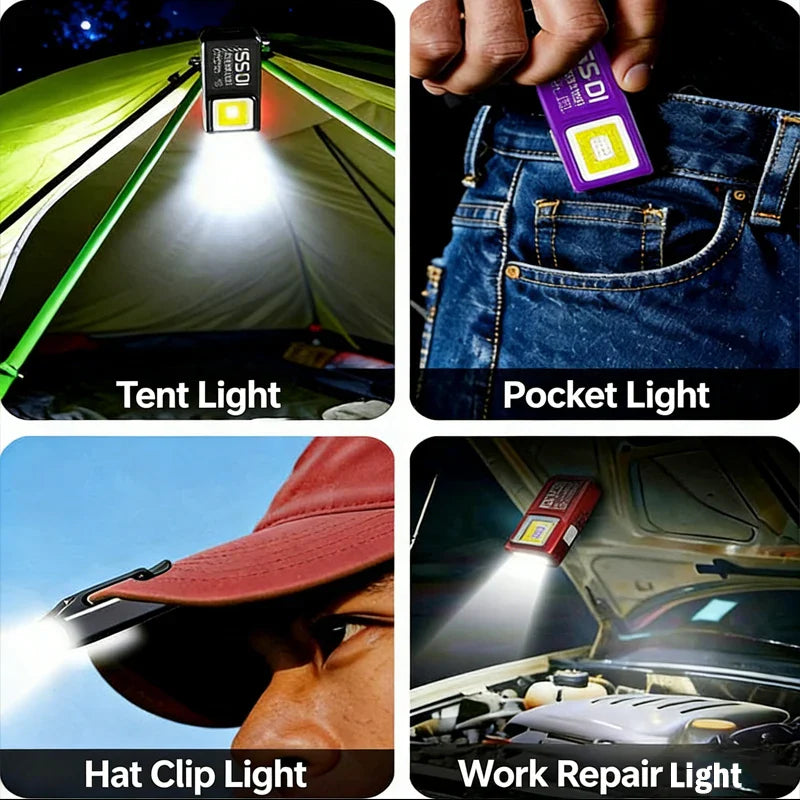 Mini COB LED Flashlight – USB-C Rechargeable EDC Work Light with Clip, Magnet, Waterproof Pocket Torch for Camping & Outdoor Use