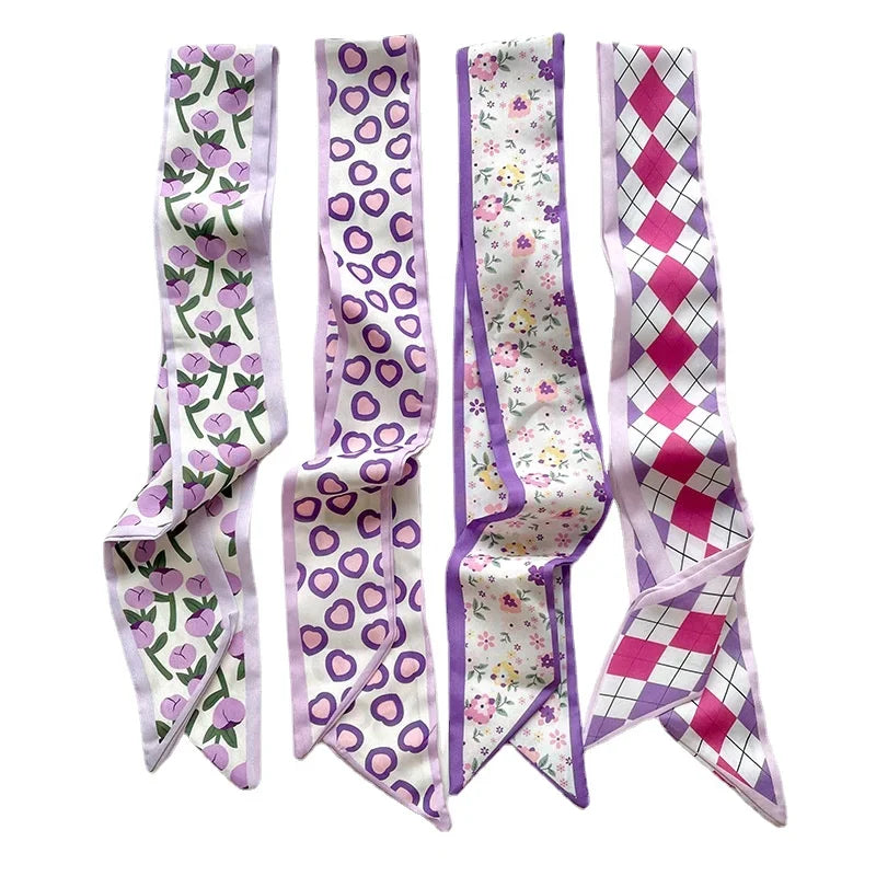 4pcs Silk Satin Scarf Set for Women – Cloth Hair Bands, Headdress Accessories, and Neck Ties for Bag Handles