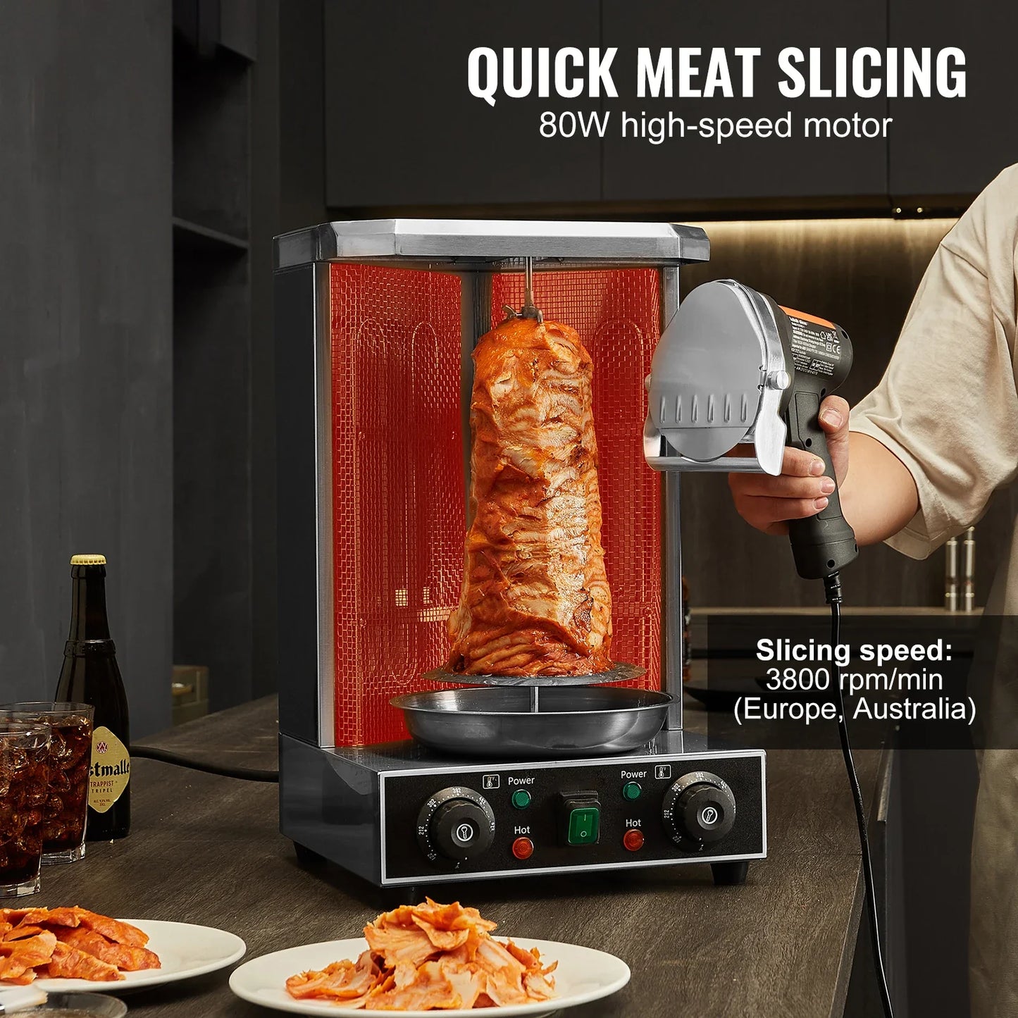 SucceBuy Electric Shawarma Knife – Professional Turkish Kebab Gyro Cutter Stainless Steel Doner Meat Slicer