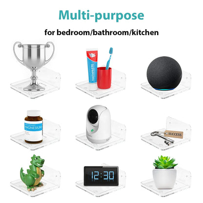 Adhesive Floating Shelf – Wall-Mounted Clear Plastic Shelf for Small Items, Soundbar & Smart Speaker, No Drilling