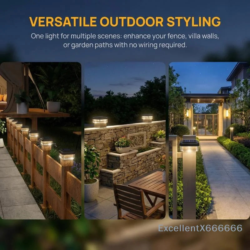 Solar Post Cap Light - IP65 Waterproof LED Outdoor Fence, Deck, Garden & Pathway Lighting