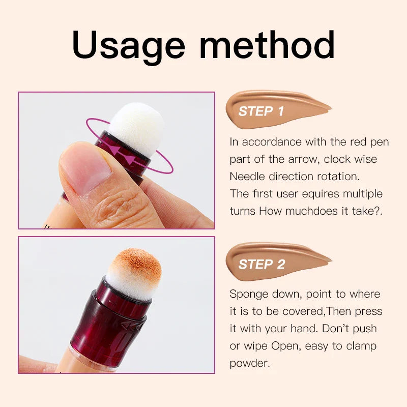 New Sponge Head Concealer – Long-Lasting Liquid Foundation for Dark Circles, Freckles, Acne, Pigmentation & Blemishes, Moisturizing Formula
