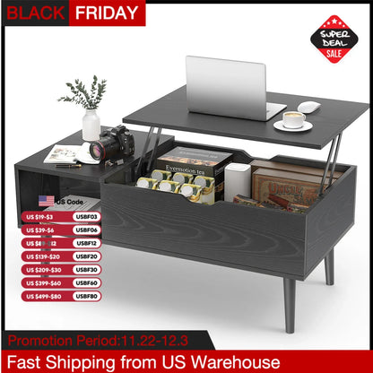 Lift Top Coffee Table for Living Room - 39.37"x19.7" Adjustable Desk with Storage Shelf - Easy Lift or Lower Tea Wood Dining Table