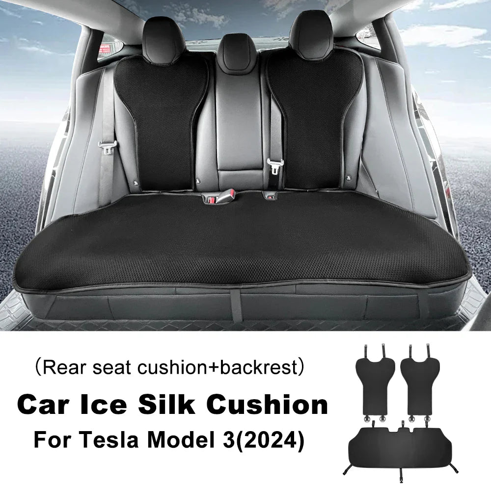 Tesla Model 3 Highland 2024 Ice Silk Car Seat Cushion – Breathable All-Season Seat Cover & Back Seat Protector Interior Accessory