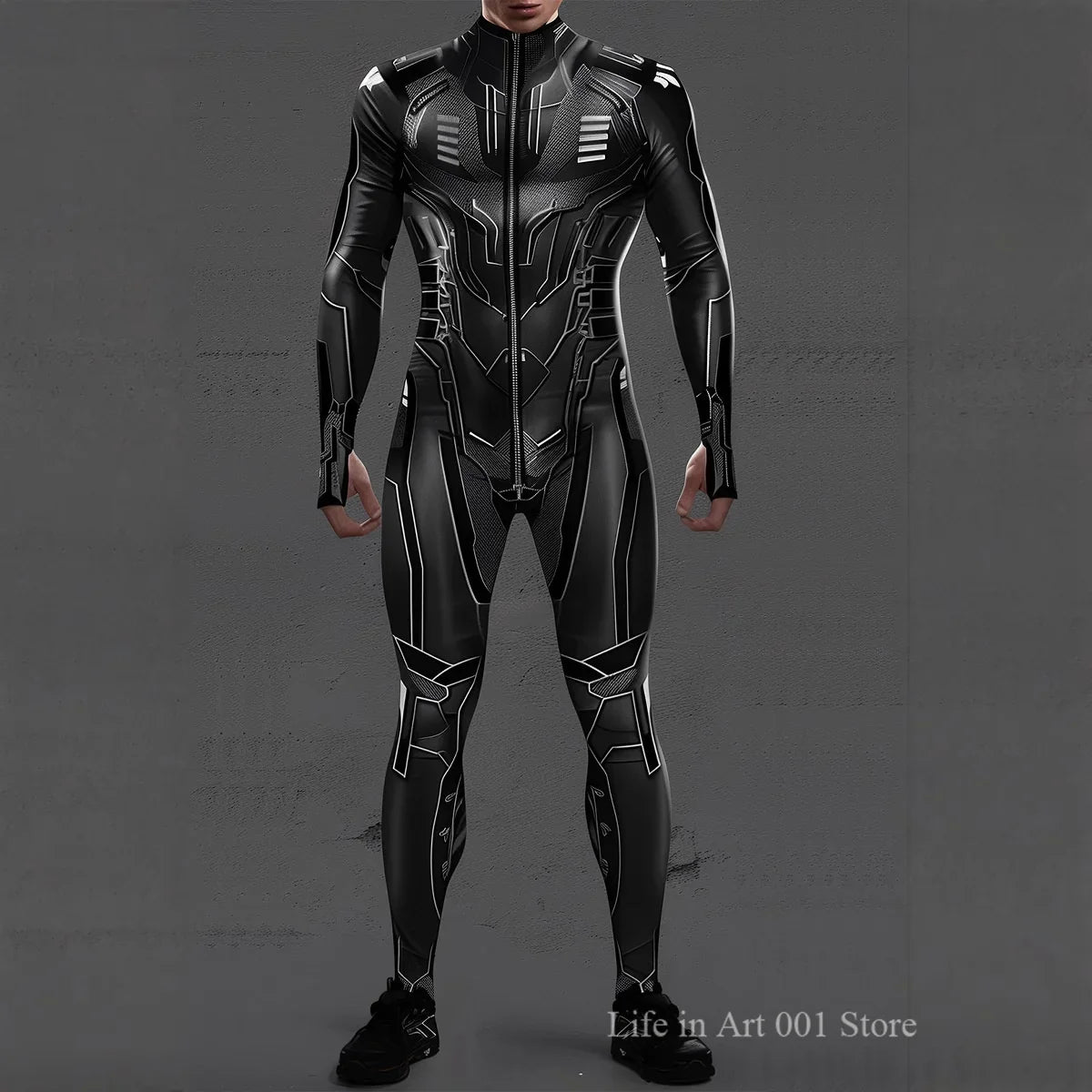Cyberpunk Mechanical Armor Jumpsuit - Futuristic Steampunk Fighter Cosplay Bodysuit for Halloween & Costume Parties