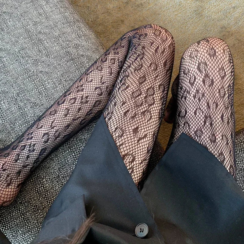 Vintage Gothic Sheer Pantyhose – Sexy Black Leopard Print Transparent Tights for Women