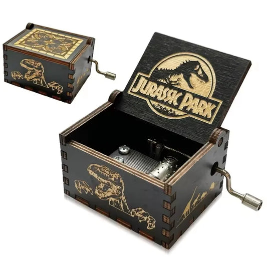 Wooden Hand Crank Jurassic Park Music Box – Classic Theme Melody Gift for Kids & Collectors