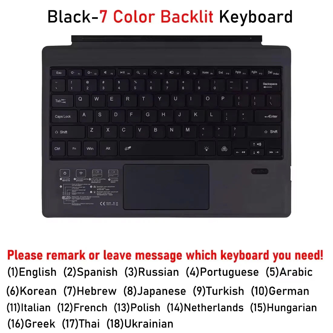 Backlit Bluetooth Keyboard with Trackpad – Wireless Teclado for Microsoft Surface Pro 3–11/X