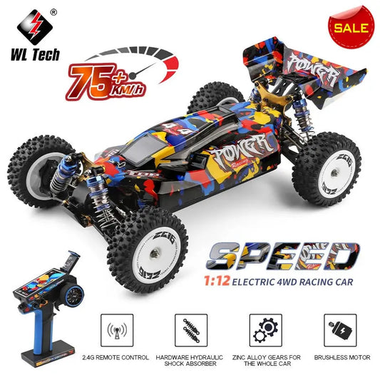 New WLtoys 124007 1/12 Brushless RC Car — 4WD 75KM/H Off-Road Drift with 2.4G One-Hand Remote, Racing Toy for Kids & Boys Gift