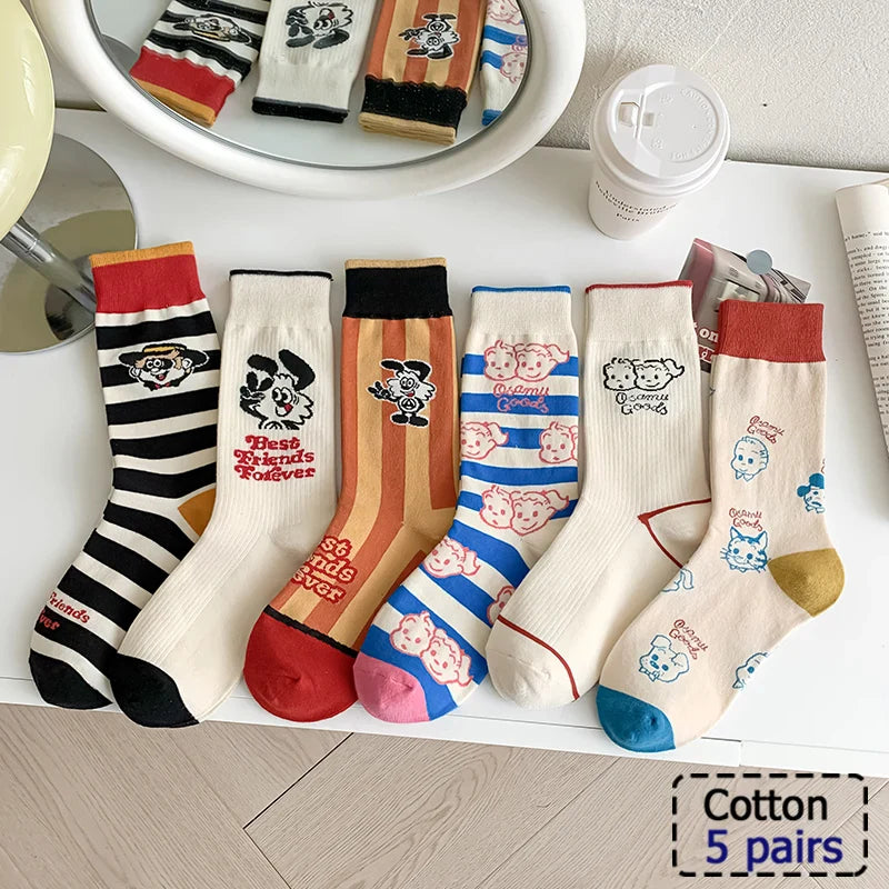 5/10 Pairs Striped Harajuku Retro Socks - Casual, Breathable Cotton Socks for Men & Women