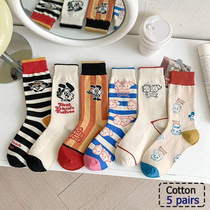 5/10 Pairs Striped Harajuku Retro Socks - Casual, Breathable Cotton Socks for Men & Women