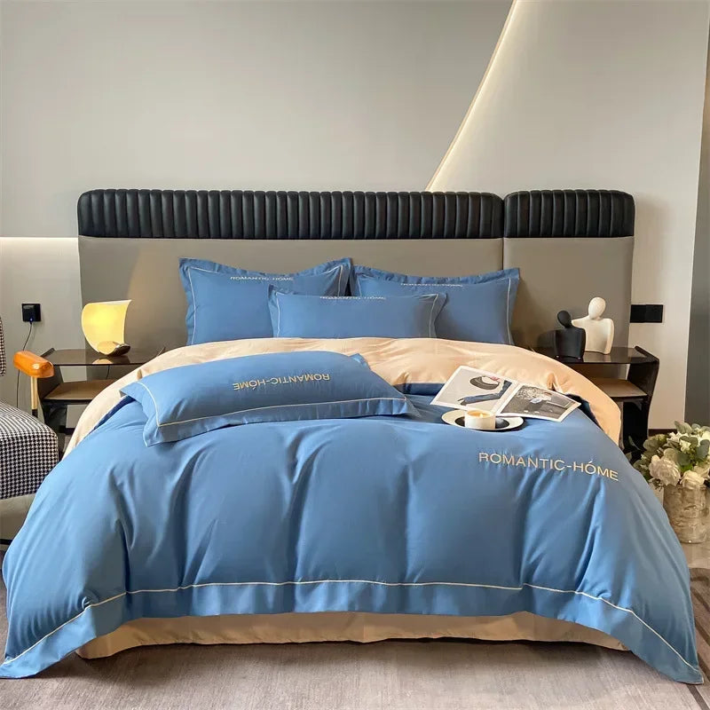 Pure Cotton Long Staple Bedding Set - 4PCS, Matte Bed Sheet & Duvet Cover, All Cotton
