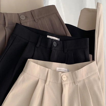 High Waist Women’s Suit Pants – Straight Office Trousers, Casual Button Loose Black Pants for Fall 2024