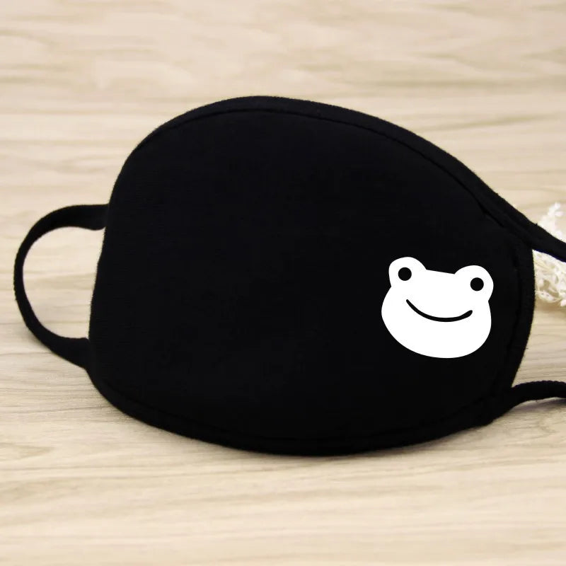 Black Cartoon Animal Face Mask – Unisex Winter Cotton Half Face Mask, Dustproof & Thickened for Cycling