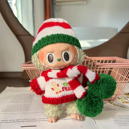 17cm Labubu Santa Christmas Outfit Set for Gen1–3 Vinyl Dolls – Festive Costume & Accessories