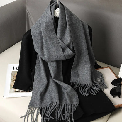 62-Color Solid Women’s Winter Scarf — Thick Warm Cashmere Pashmina Shawl with Tassels, Outdoor Luxury Wrap, Windproof Fashion Scarf