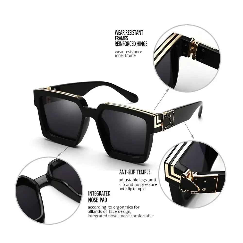 Luxury Designer Square Oversized Sunglasses — UV400 Fashion Thick Frame for Men & Women