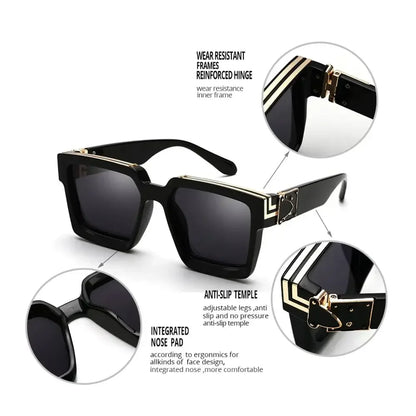 Luxury Designer Square Oversized Sunglasses — UV400 Fashion Thick Frame for Men & Women
