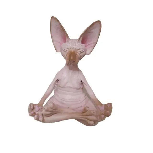 Whimsical Buddha Sphynx Cat Figurine – Meditation Yoga Happy Cat Sculpture for Garden & Home Decor