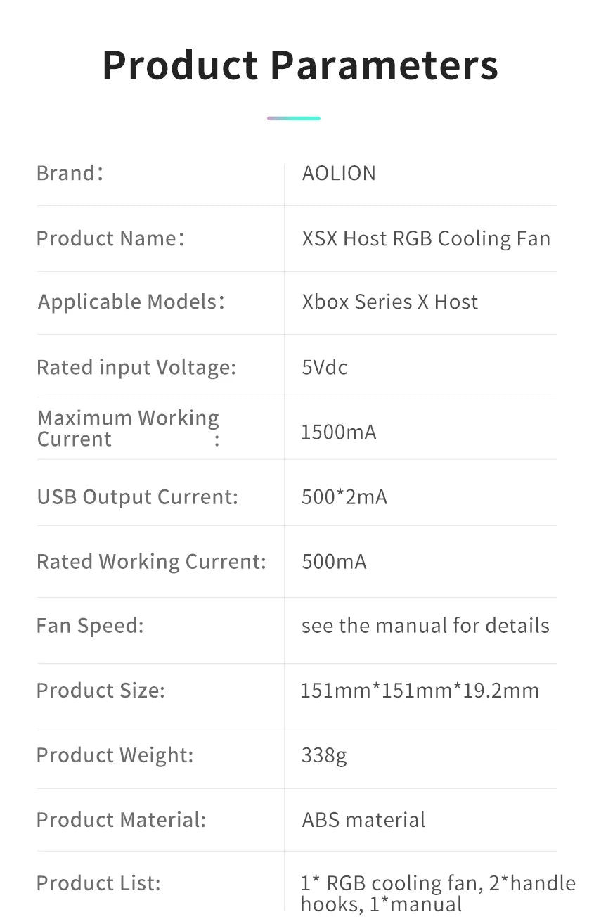 Cooling Fan for Xbox Series X/S – RGB Low-Noise Top Fan with Adjustable Speed System