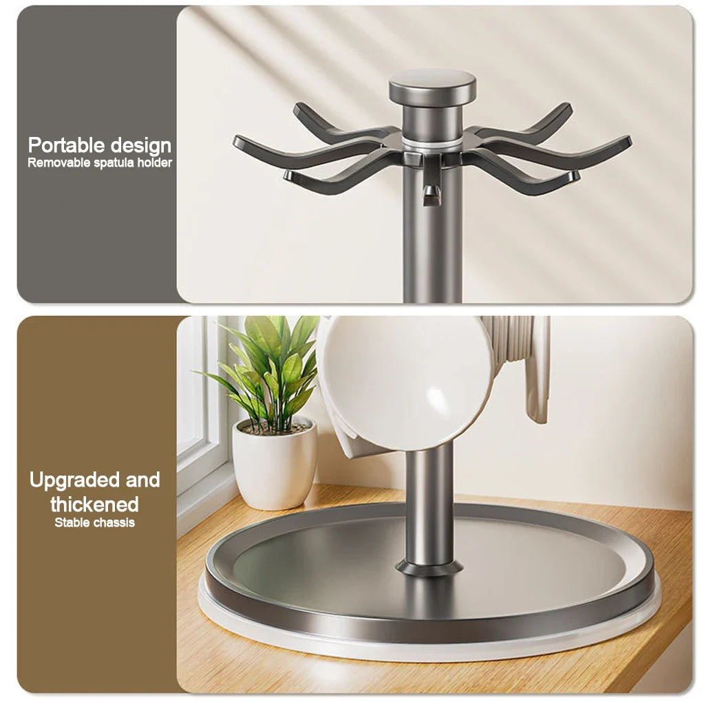 Rotating Kitchen Utensil Stand — 8-Hook Countertop Organizer for Cooking Tools
