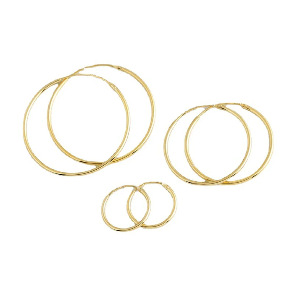 Gold-Plated Large Round Hoop Earrings — Smooth Stainless Steel Circles for Women, Multiple Sizes 12–60mm, Jewelry Gift