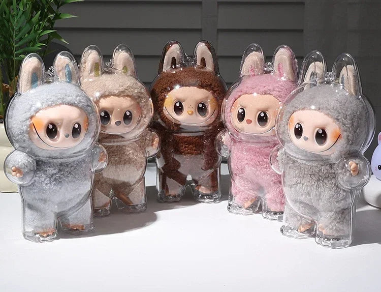 Labubu Transparent Protective Cover – Cute Elf Plushie Display Bag & Mini Portable Storage Box for Stuffed Toys