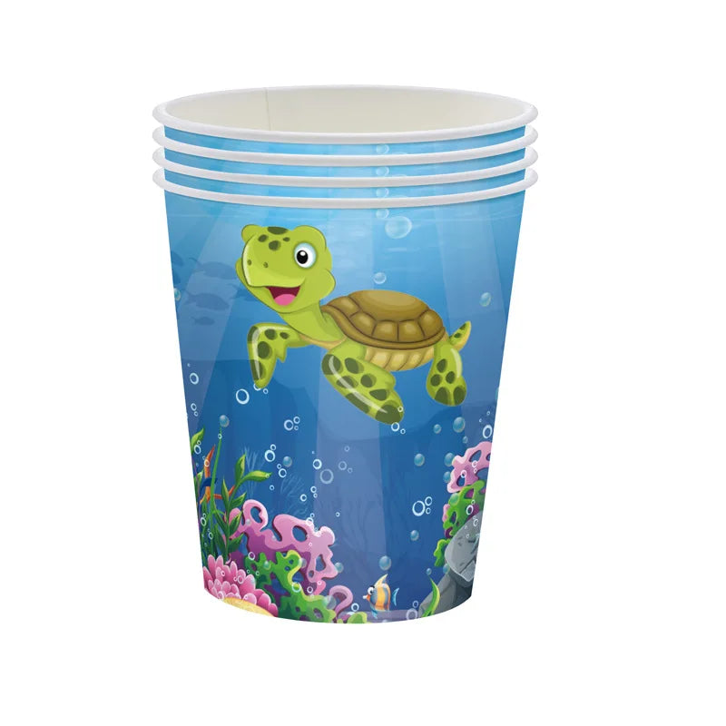 Cartoon Ocean Animal Dolphin Themed Party Supplies - Disposable Tableware, Cups, Plates, Tablecloths, Banners, Balloons for Baby Showers and Birthdays